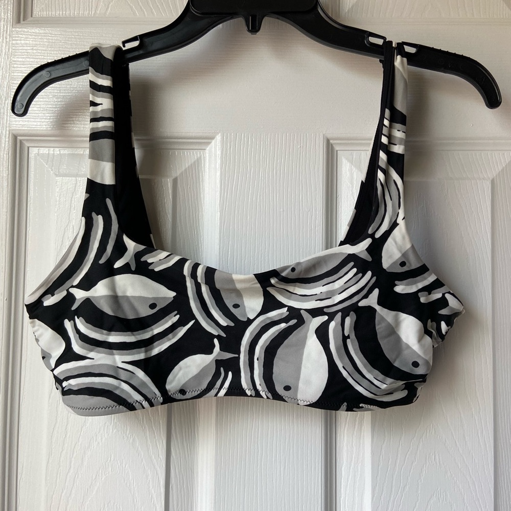 aerie Black & White Fish Print Scoop Swim Top